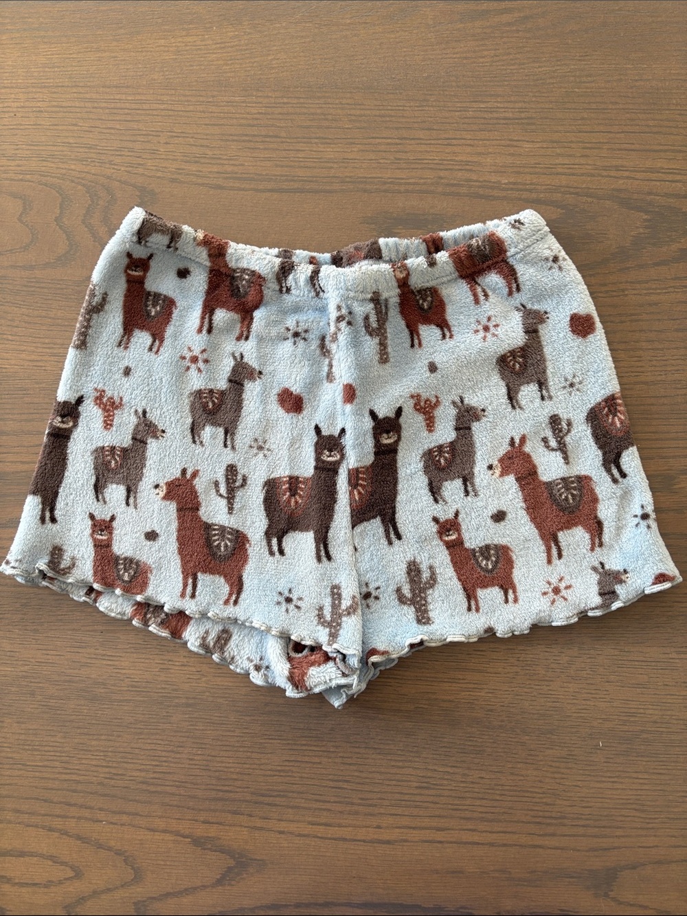 Cozy Llama Print Plush Sleep Shorts - Brown/Gray